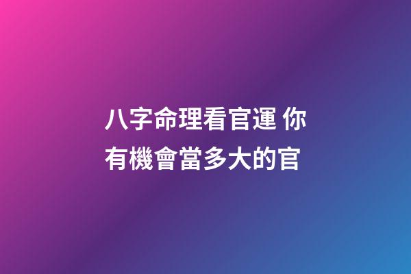 八字命理看官運 你有機會當多大的官